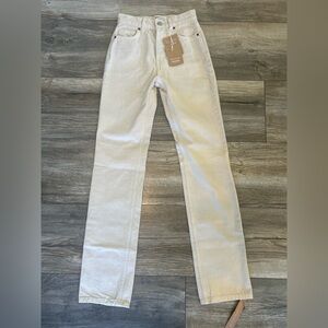 Reformation Cream Cynthia High Rise Straight Leg Jeans 100% Cotton tomato girl